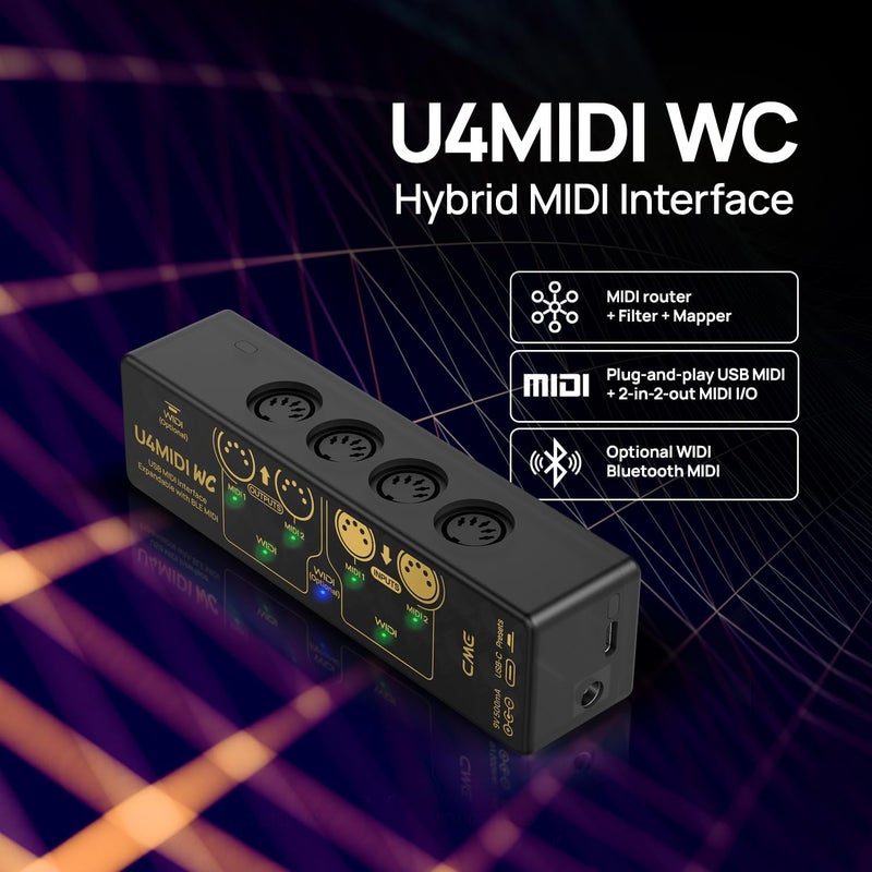 C M E U4MIDI WC - Hybrid 2-in-2-out MIDI Interface with Router, Filter, Mapper, Optional WIDI Bluetooth MIDI, Standalone 9V Power Mode - Perfect for Guitarists and Pedalboards - Image 2